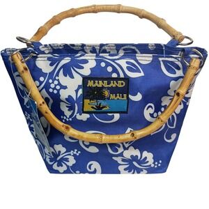 Mainland Maui Floral Handbag Bamboo Handle Blue White‎ Purse Small NWT SKUCH103